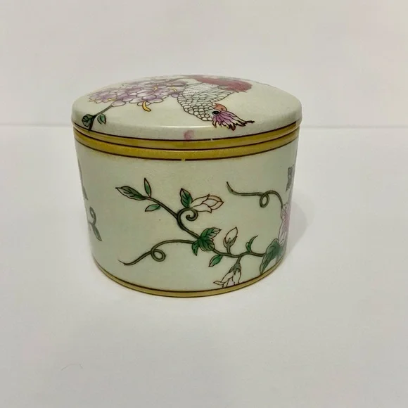 VTG Powder Trinket Jar Box With 2 Birds & Beautifully Colored Crackle Glaze - Picture 7 of 13